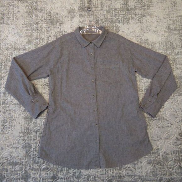 PrAna Shirt Women Size Medium Gray Hemp Blend Roll Tab Sleeve Aster Tunic - Picture 1 of 7